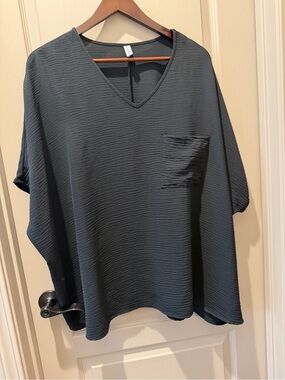 Zenana Outfitters Relaxed V-Neck Pocket Top in Dark Teal